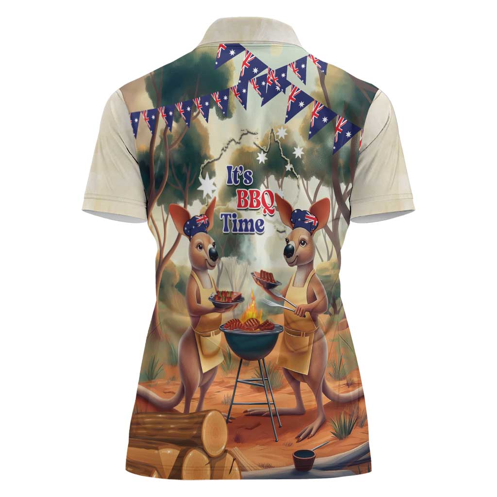 Kangaroos Australia Day Women Polo Shirt It's Barbecue Time - Vibe Hoodie Shop