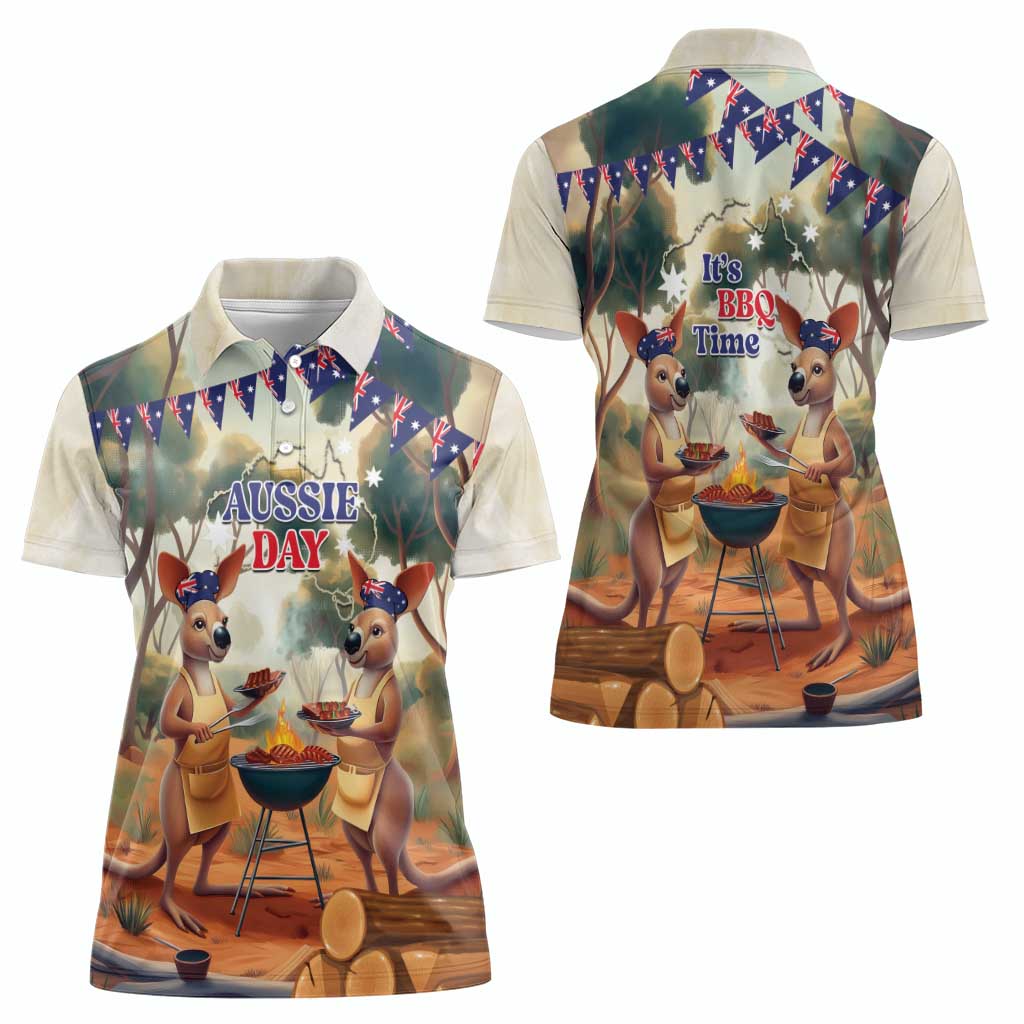 Kangaroos Australia Day Women Polo Shirt It's Barbecue Time - Vibe Hoodie Shop