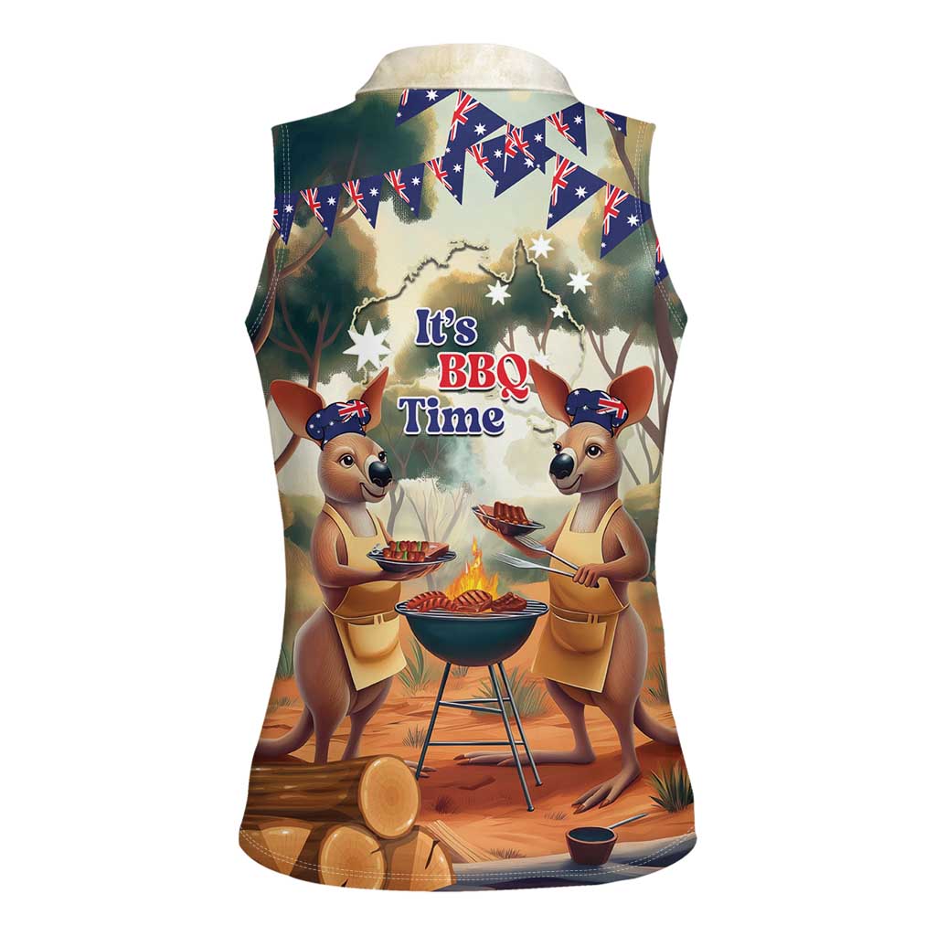 Kangaroos Australia Day Women Sleeveless Polo Shirt It's Barbecue Time