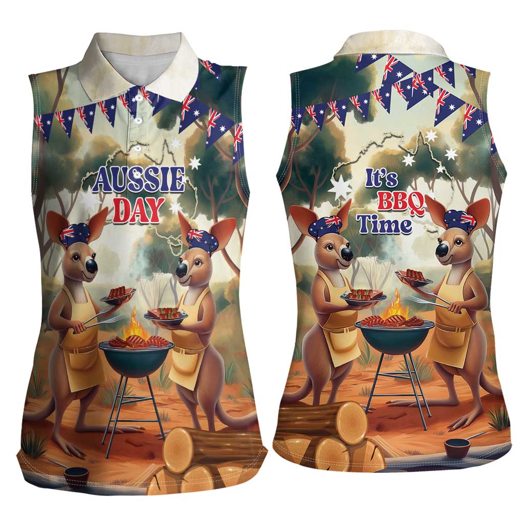 Kangaroos Australia Day Women Sleeveless Polo Shirt It's Barbecue Time