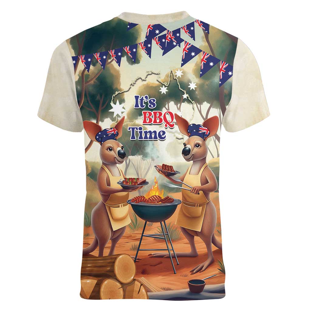 Kangaroos Australia Day Women V-Neck T-Shirt It's Barbecue Time - Vibe Hoodie Shop