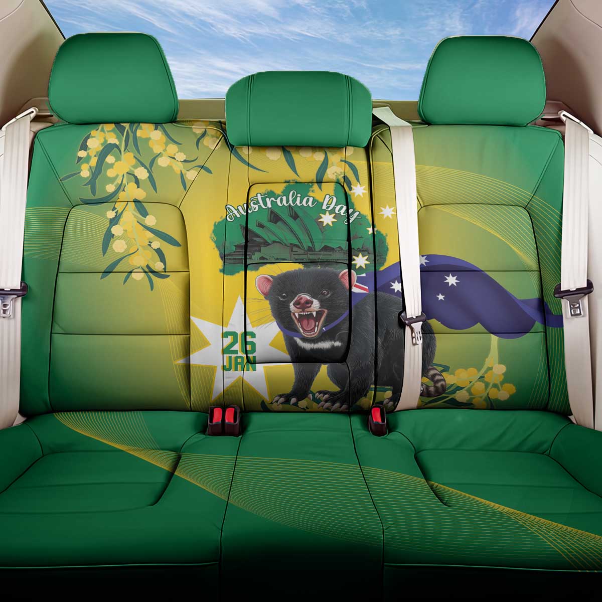 Tasimania Devil Australia Day Back Car Seat Cover Aussie Aussie Aussie Oi! Oi! Oi! - Green