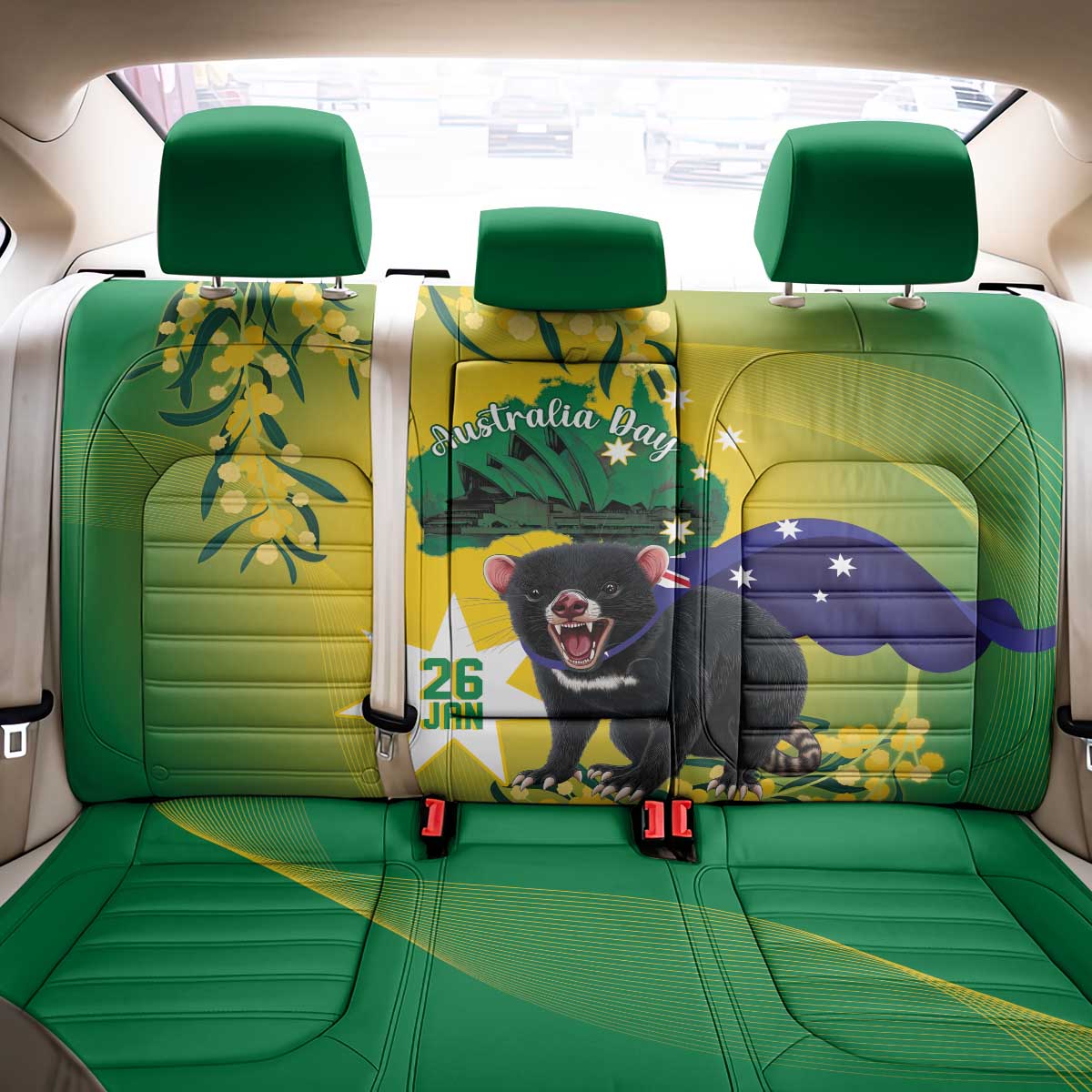 Tasimania Devil Australia Day Back Car Seat Cover Aussie Aussie Aussie Oi! Oi! Oi! - Green