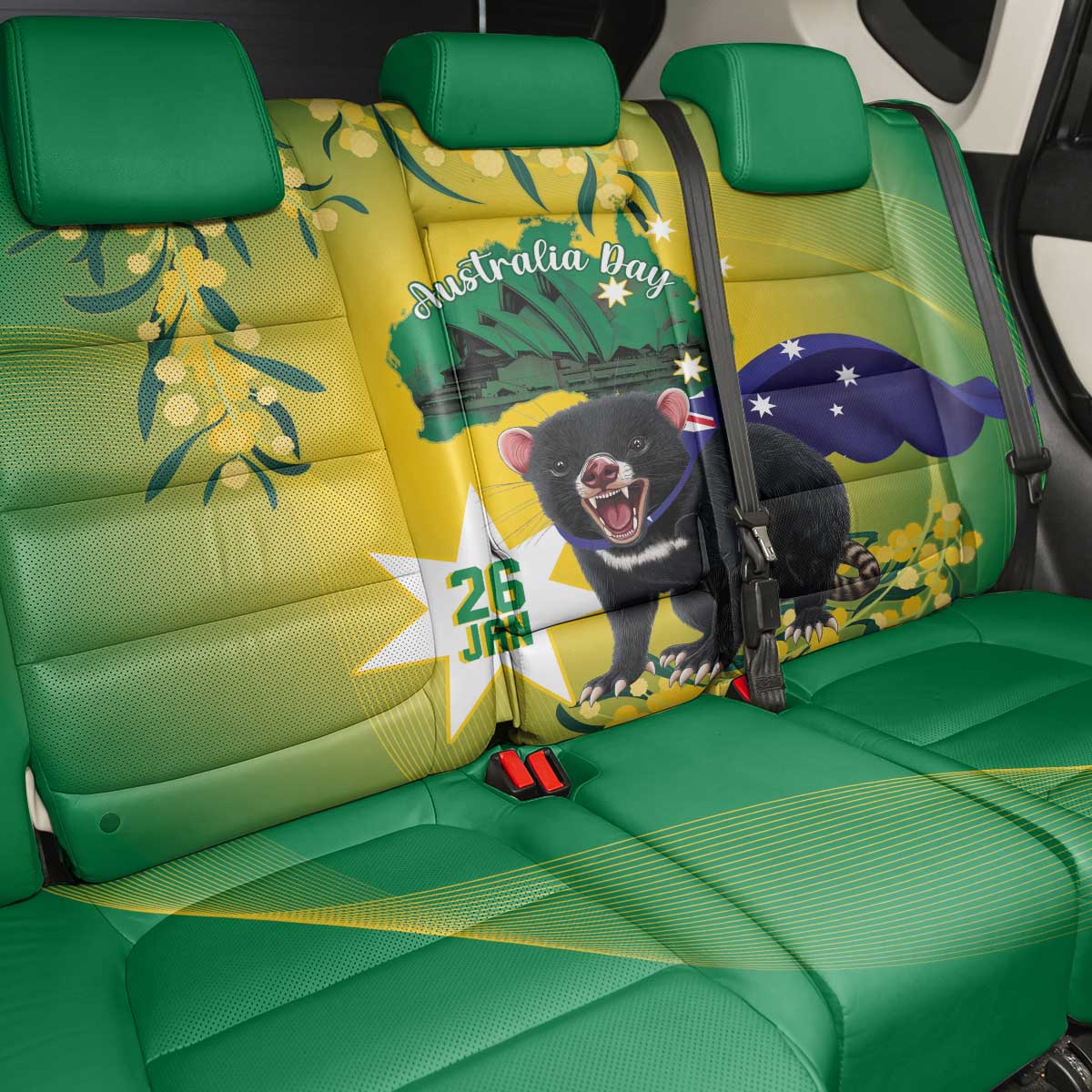 Tasimania Devil Australia Day Back Car Seat Cover Aussie Aussie Aussie Oi! Oi! Oi! - Green