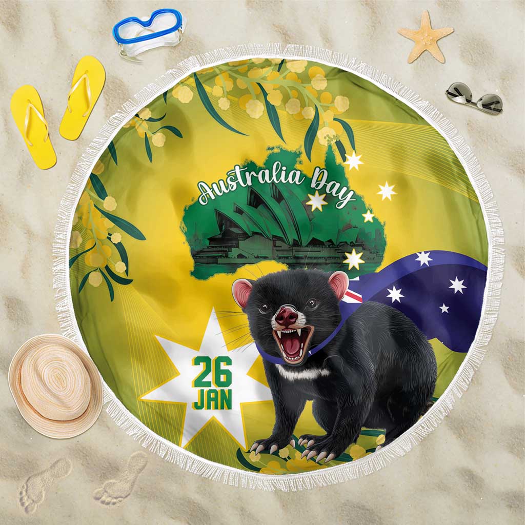 Tasimania Devil Australia Day Beach Blanket Aussie Aussie Aussie Oi! Oi! Oi! - Green