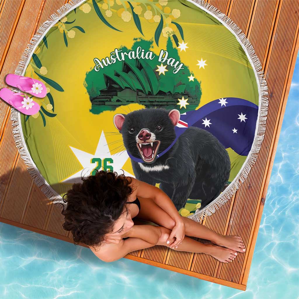 Tasimania Devil Australia Day Beach Blanket Aussie Aussie Aussie Oi! Oi! Oi! - Green