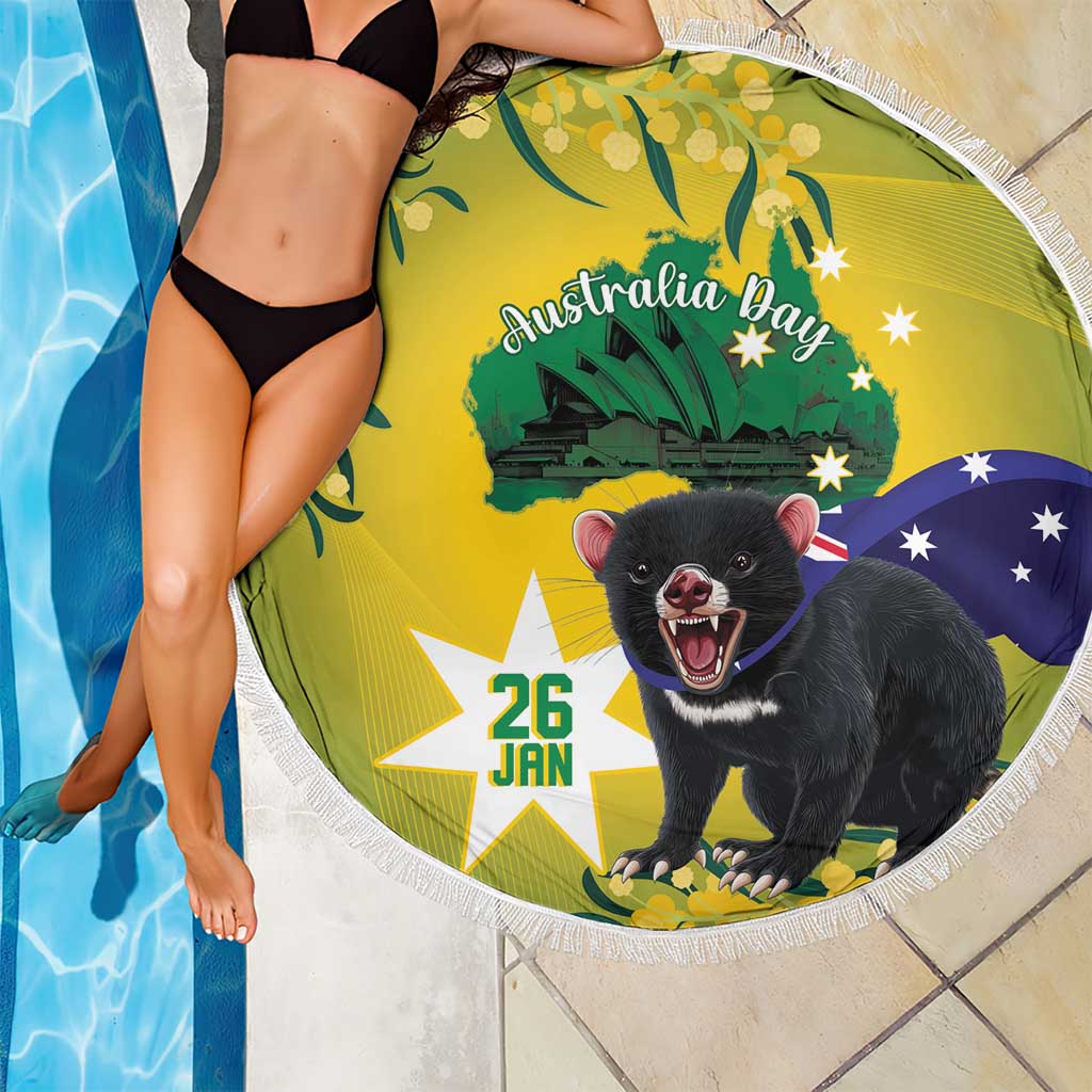 Tasimania Devil Australia Day Beach Blanket Aussie Aussie Aussie Oi! Oi! Oi! - Green