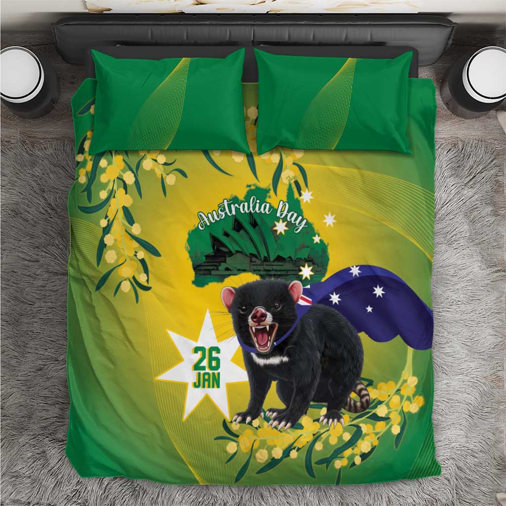 Tasimania Devil Australia Day Bedding Set Aussie Aussie Aussie Oi! Oi! Oi! - Green - Vibe Hoodie Shop