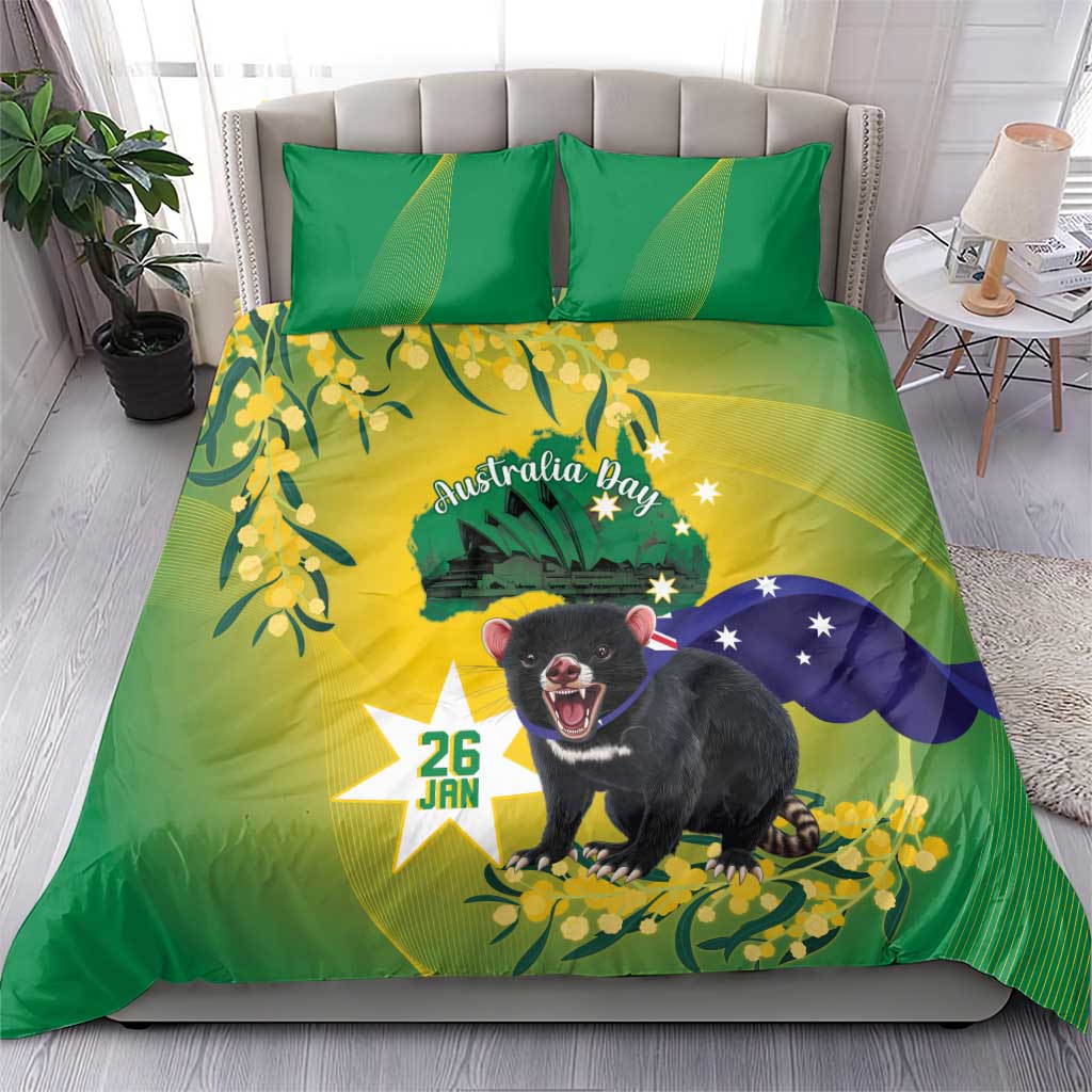 Tasimania Devil Australia Day Bedding Set Aussie Aussie Aussie Oi! Oi! Oi! - Green - Vibe Hoodie Shop