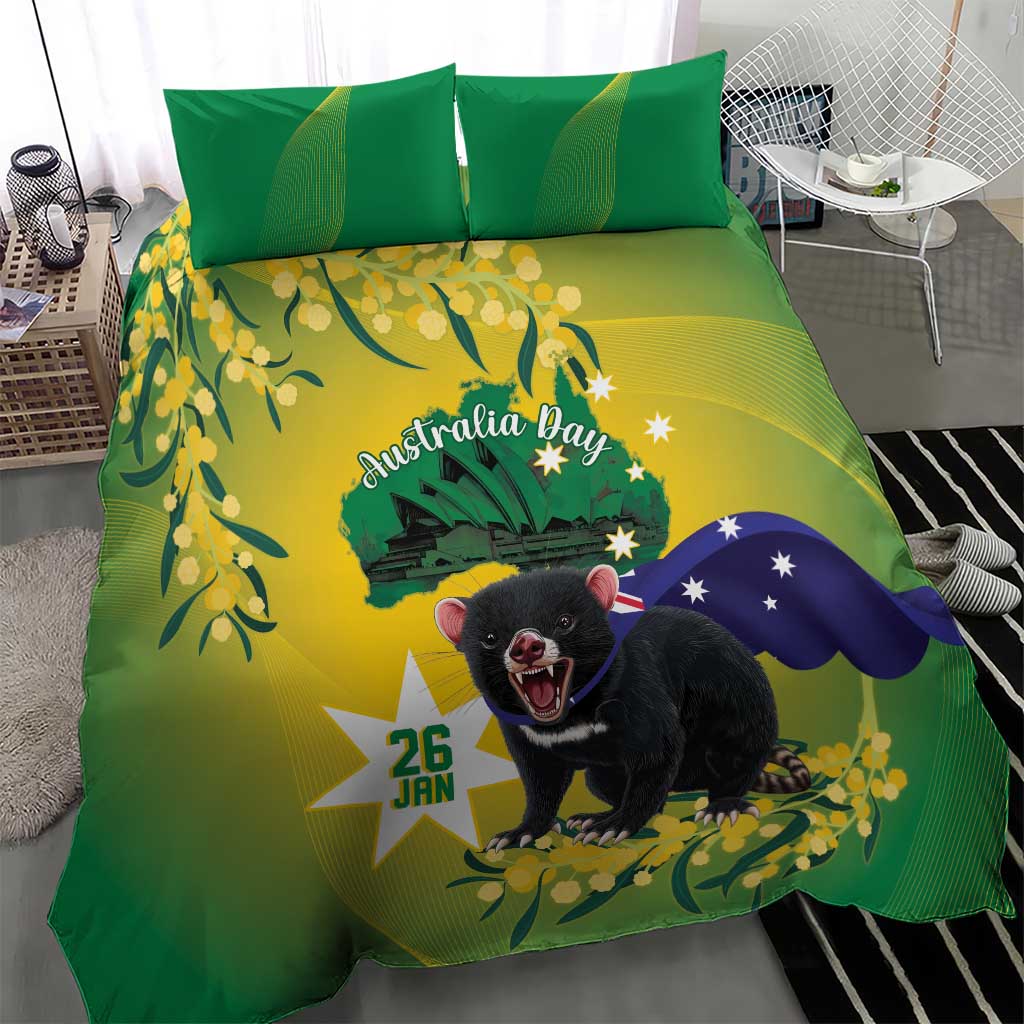 Tasimania Devil Australia Day Bedding Set Aussie Aussie Aussie Oi! Oi! Oi! - Green - Vibe Hoodie Shop