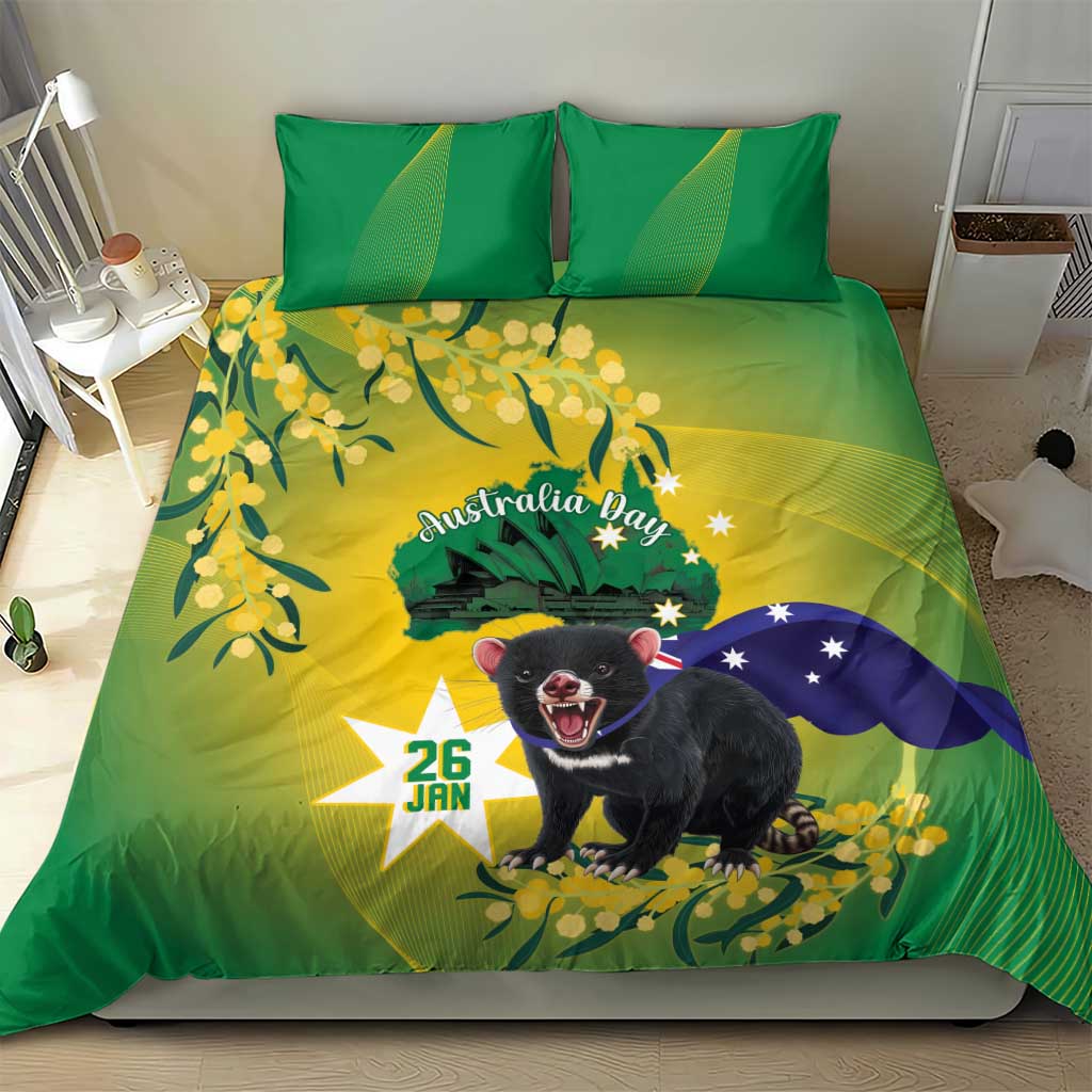 Tasimania Devil Australia Day Bedding Set Aussie Aussie Aussie Oi! Oi! Oi! - Green - Vibe Hoodie Shop