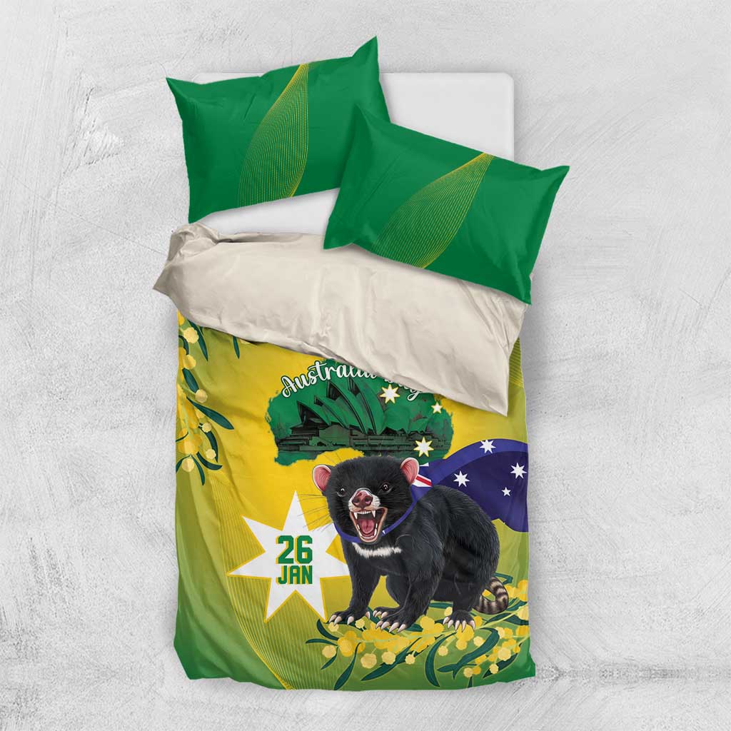 Tasimania Devil Australia Day Bedding Set Aussie Aussie Aussie Oi! Oi! Oi! - Green - Vibe Hoodie Shop