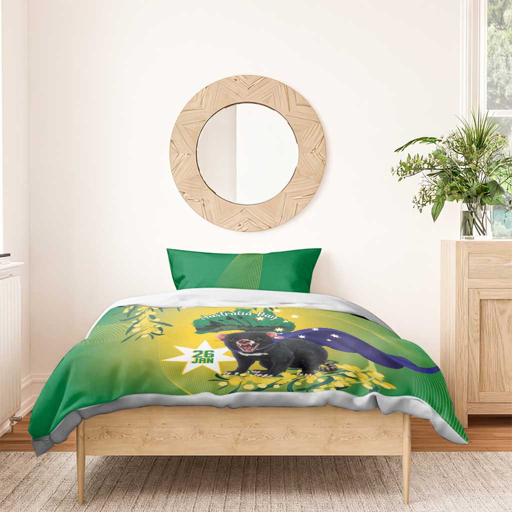 Tasimania Devil Australia Day Bedding Set Aussie Aussie Aussie Oi! Oi! Oi! - Green - Vibe Hoodie Shop