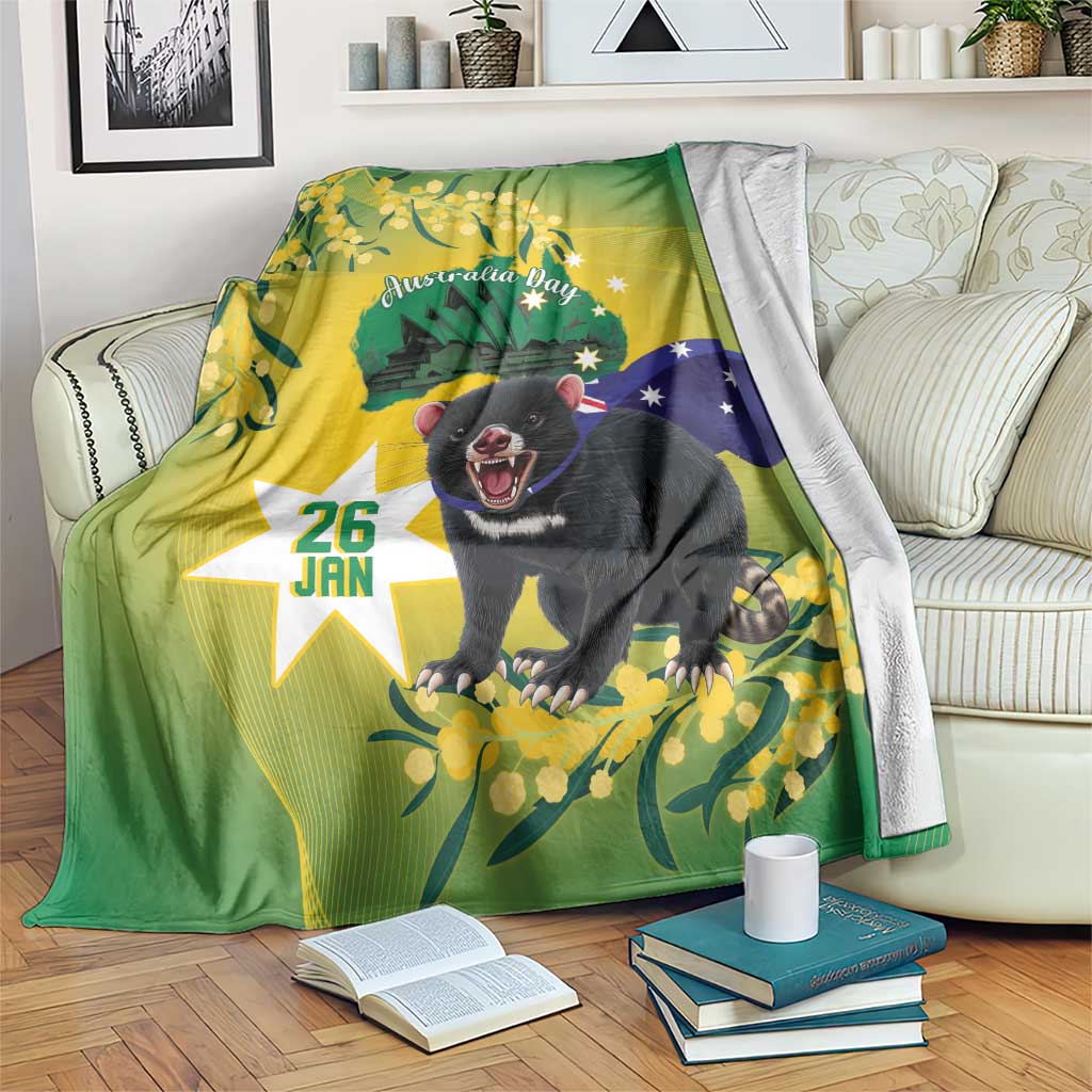 Tasimania Devil Australia Day Blanket Aussie Aussie Aussie Oi! Oi! Oi! - Green - Vibe Hoodie Shop