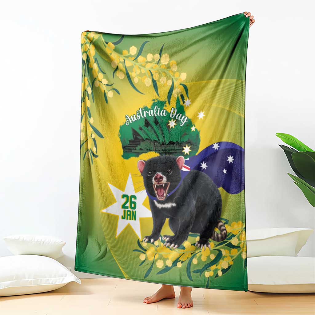 Tasimania Devil Australia Day Blanket Aussie Aussie Aussie Oi! Oi! Oi! - Green - Vibe Hoodie Shop