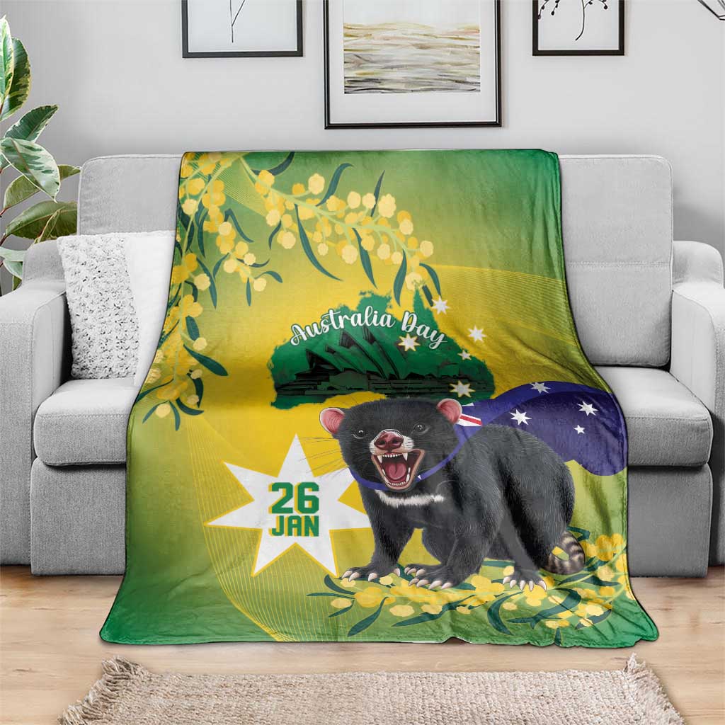 Tasimania Devil Australia Day Blanket Aussie Aussie Aussie Oi! Oi! Oi! - Green - Vibe Hoodie Shop