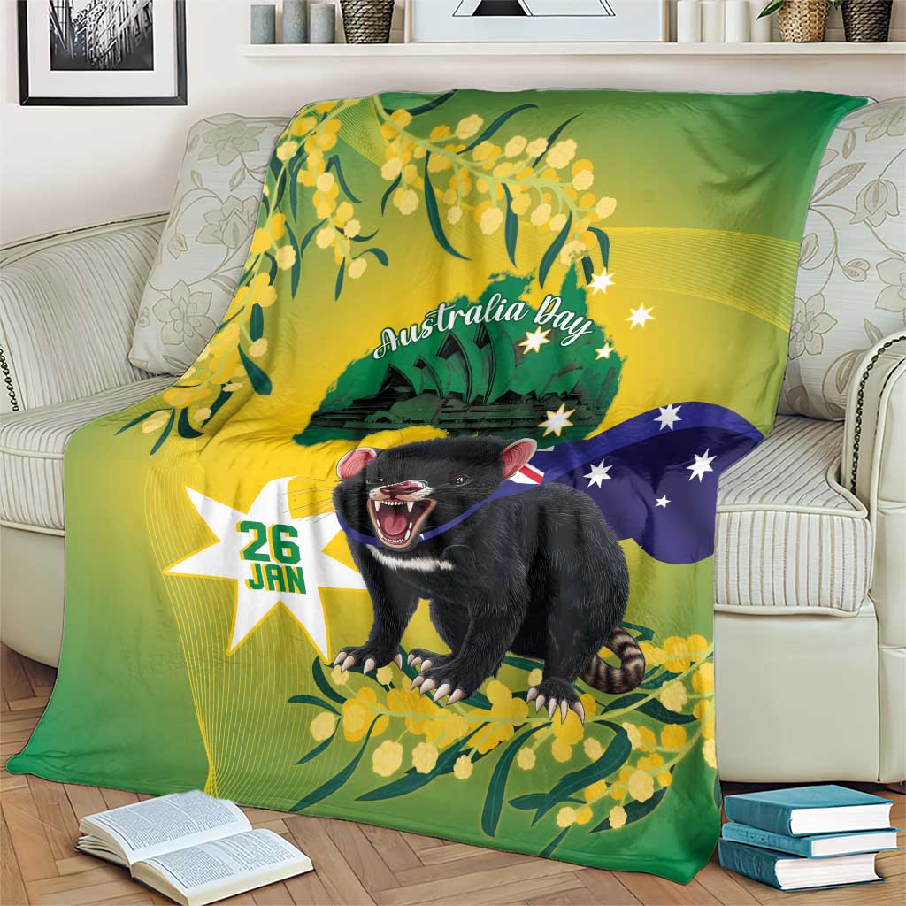 Tasimania Devil Australia Day Blanket Aussie Aussie Aussie Oi! Oi! Oi! - Green - Vibe Hoodie Shop