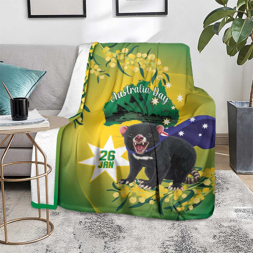 Tasimania Devil Australia Day Blanket Aussie Aussie Aussie Oi! Oi! Oi! - Green - Vibe Hoodie Shop