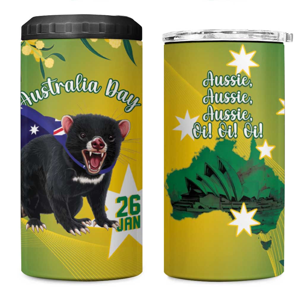 Tasimania Devil Australia Day 4 in 1 Can Cooler Tumbler Aussie Aussie Aussie Oi! Oi! Oi! - Green