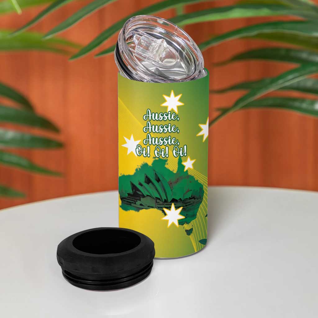 Tasimania Devil Australia Day 4 in 1 Can Cooler Tumbler Aussie Aussie Aussie Oi! Oi! Oi! - Green