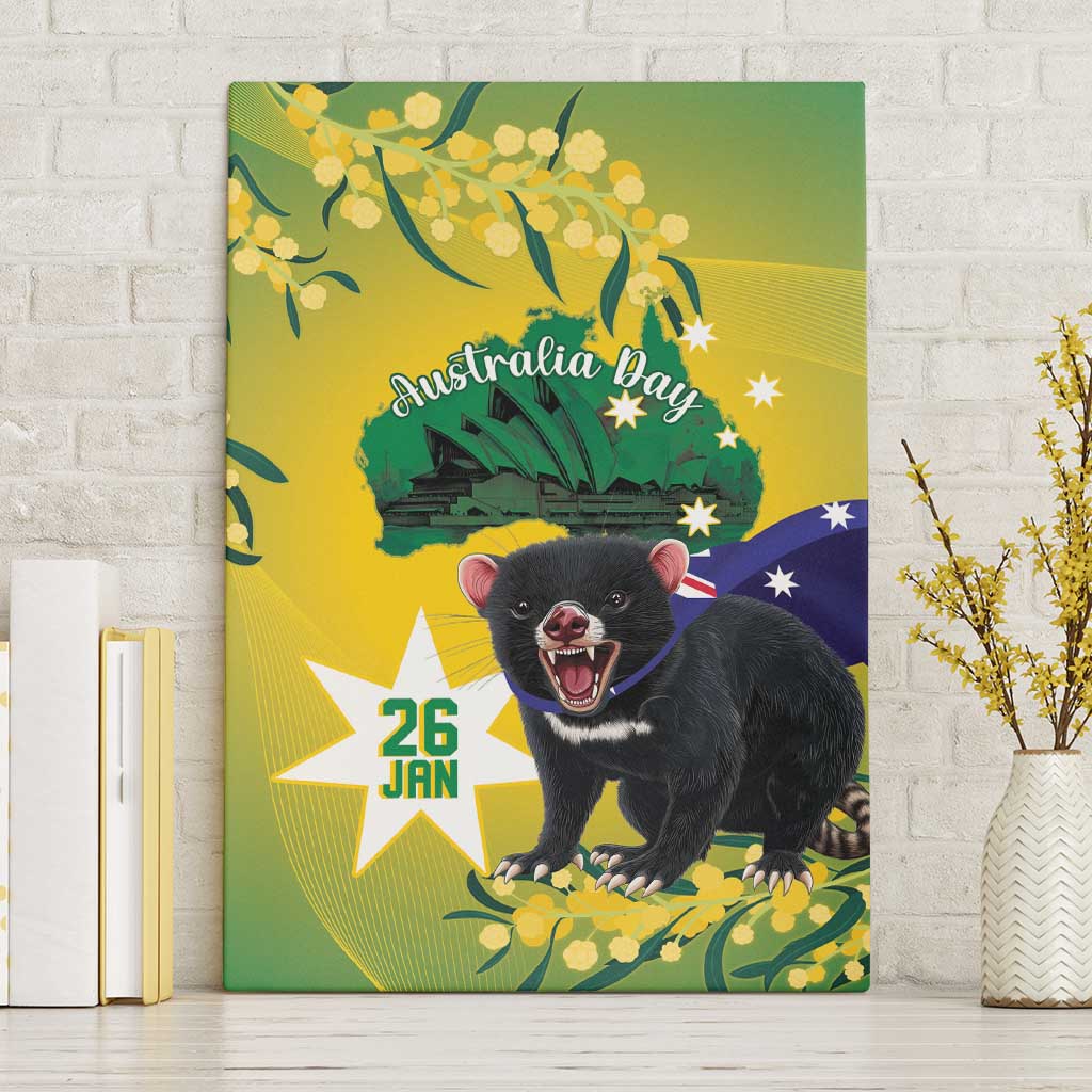 Tasimania Devil Australia Day Canvas Wall Art Aussie Aussie Aussie Oi! Oi! Oi! - Green