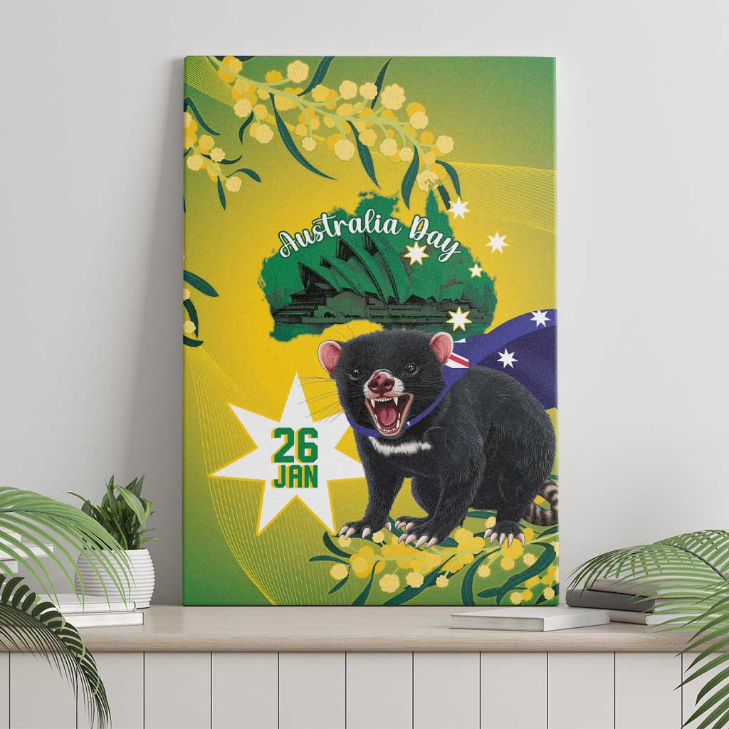 Tasimania Devil Australia Day Canvas Wall Art Aussie Aussie Aussie Oi! Oi! Oi! - Green