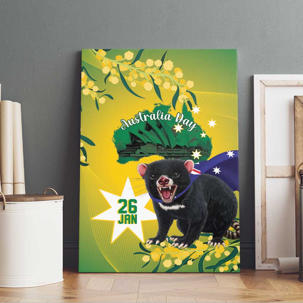 Tasimania Devil Australia Day Canvas Wall Art Aussie Aussie Aussie Oi! Oi! Oi! - Green