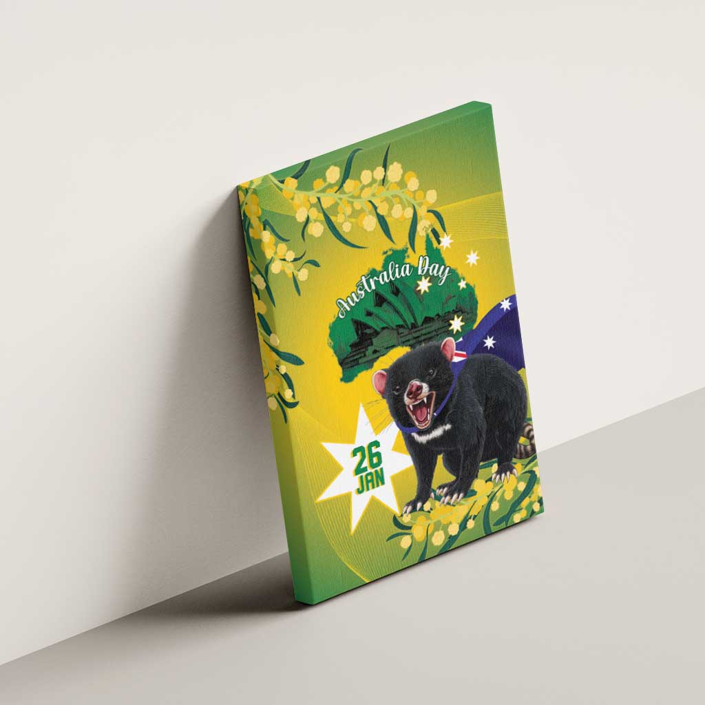 Tasimania Devil Australia Day Canvas Wall Art Aussie Aussie Aussie Oi! Oi! Oi! - Green