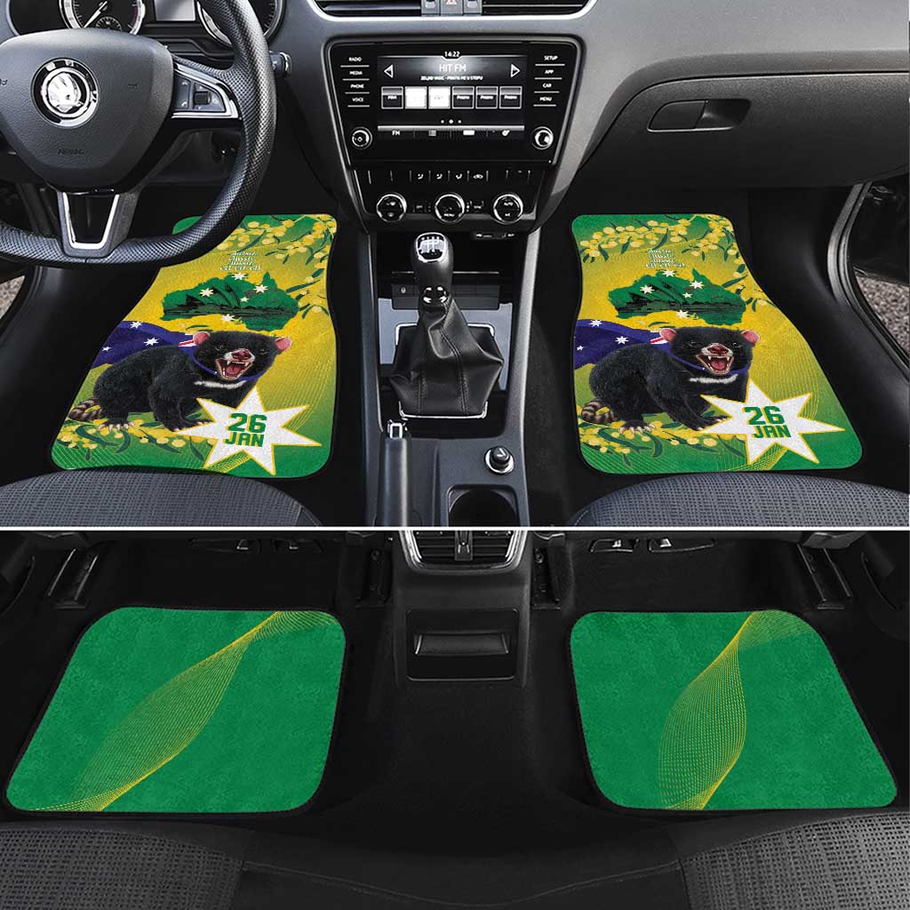 Tasimania Devil Australia Day Car Mats Aussie Aussie Aussie Oi! Oi! Oi! - Green