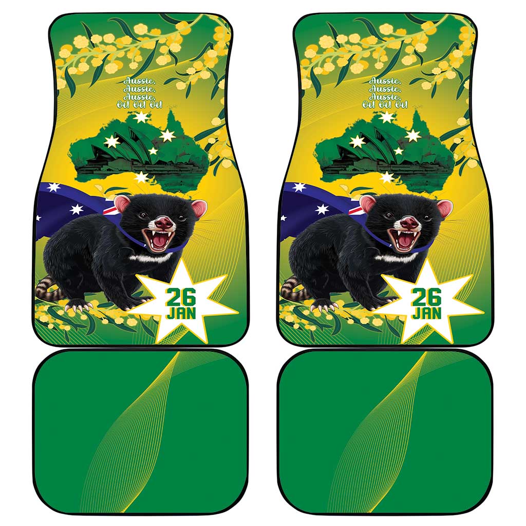 Tasimania Devil Australia Day Car Mats Aussie Aussie Aussie Oi! Oi! Oi! - Green