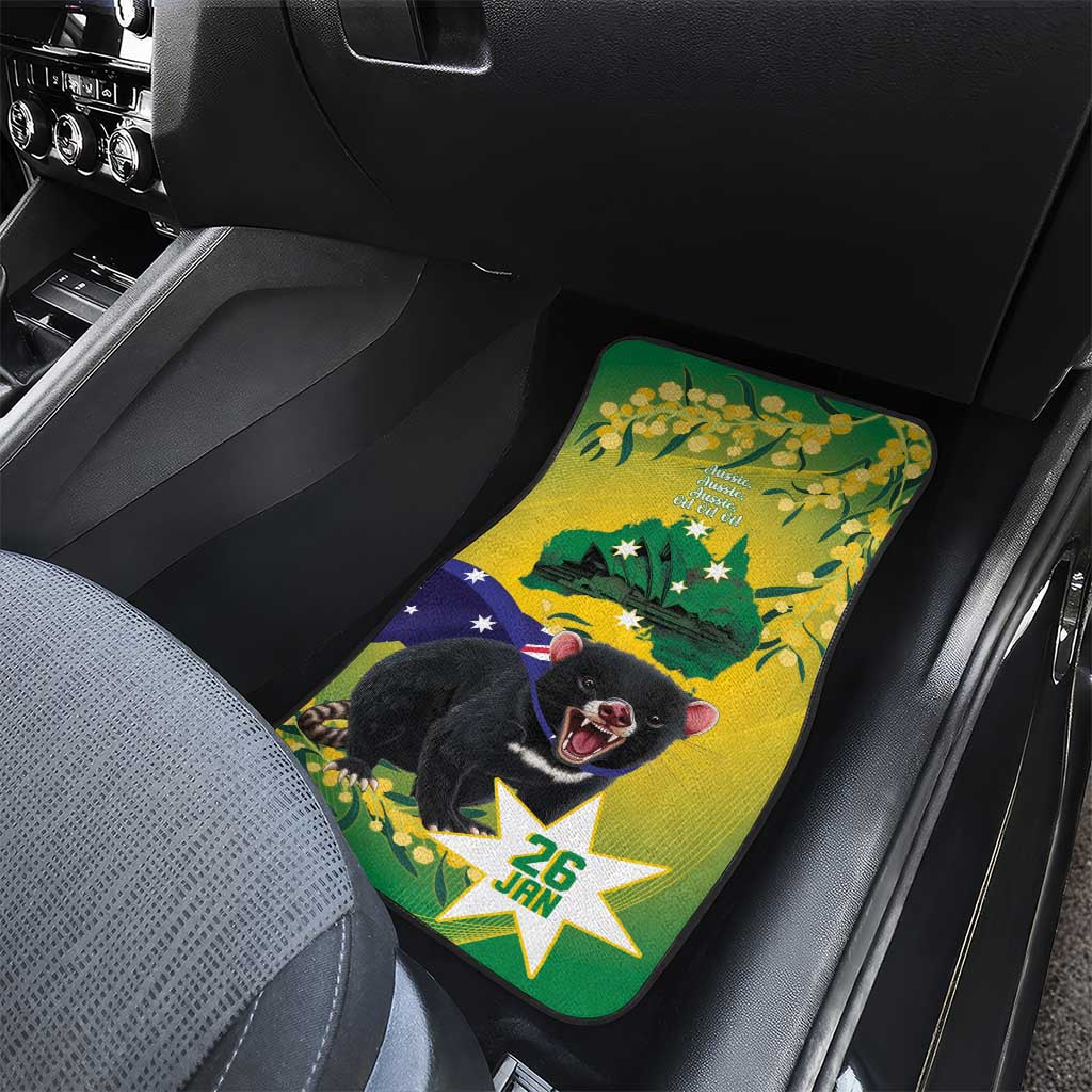 Tasimania Devil Australia Day Car Mats Aussie Aussie Aussie Oi! Oi! Oi! - Green