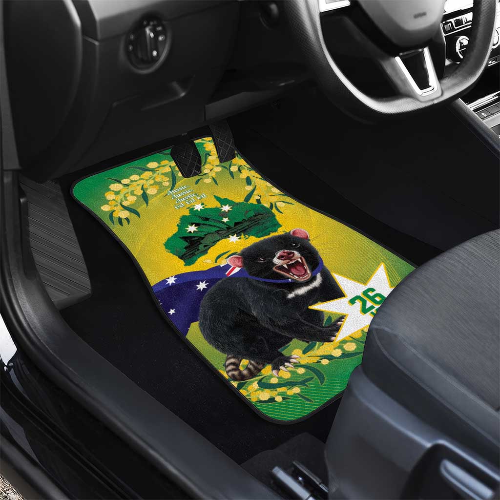 Tasimania Devil Australia Day Car Mats Aussie Aussie Aussie Oi! Oi! Oi! - Green