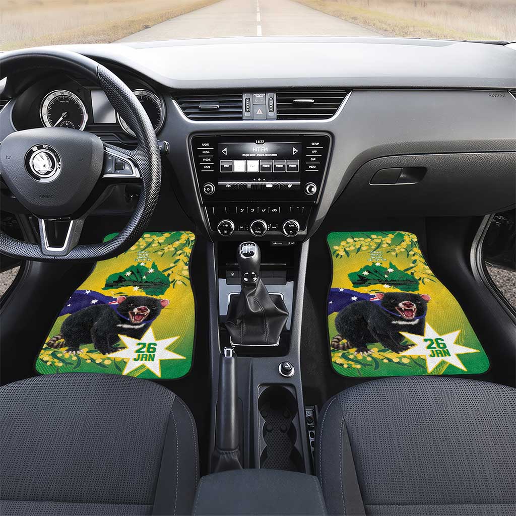 Tasimania Devil Australia Day Car Mats Aussie Aussie Aussie Oi! Oi! Oi! - Green