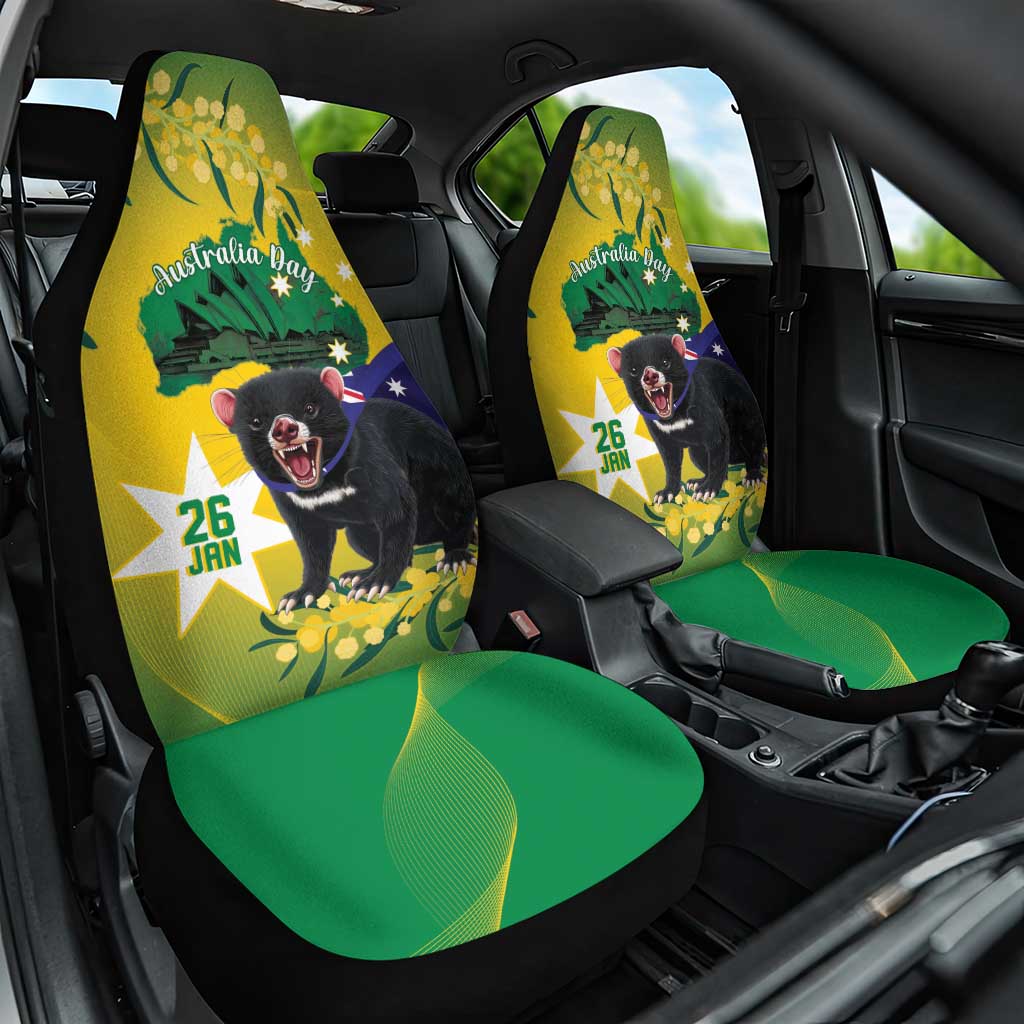 Tasimania Devil Australia Day Car Seat Cover Aussie Aussie Aussie Oi! Oi! Oi! - Green - Vibe Hoodie Shop