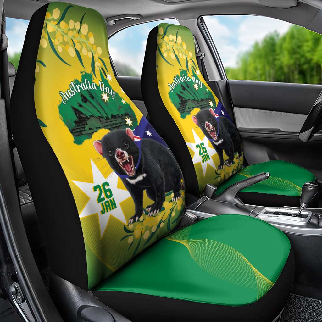 Tasimania Devil Australia Day Car Seat Cover Aussie Aussie Aussie Oi! Oi! Oi! - Green - Vibe Hoodie Shop