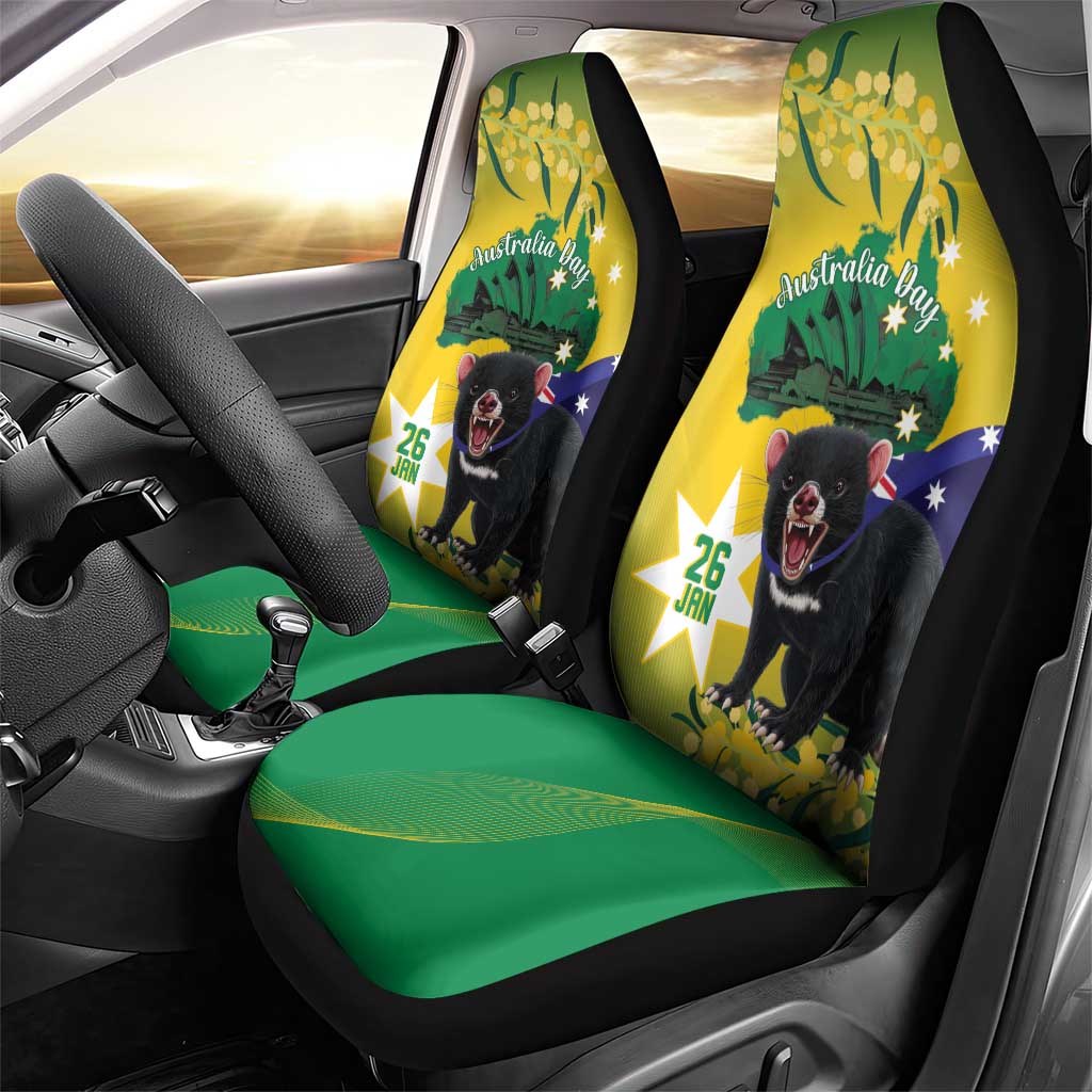 Tasimania Devil Australia Day Car Seat Cover Aussie Aussie Aussie Oi! Oi! Oi! - Green - Vibe Hoodie Shop