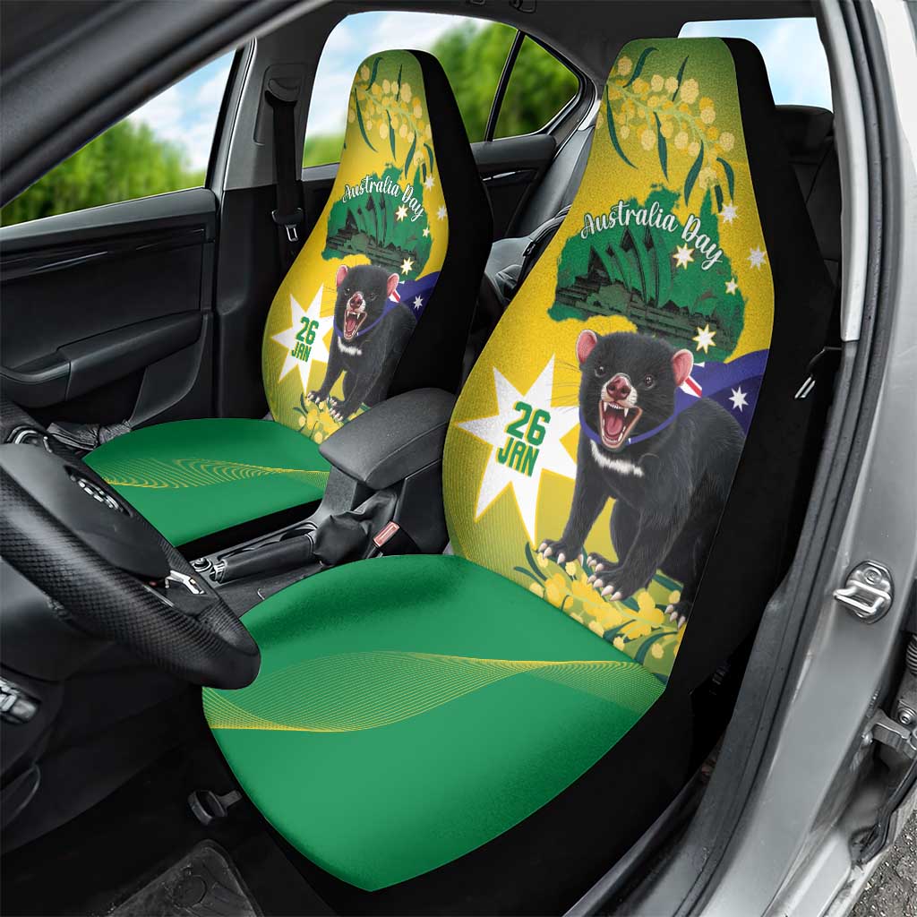 Tasimania Devil Australia Day Car Seat Cover Aussie Aussie Aussie Oi! Oi! Oi! - Green - Vibe Hoodie Shop