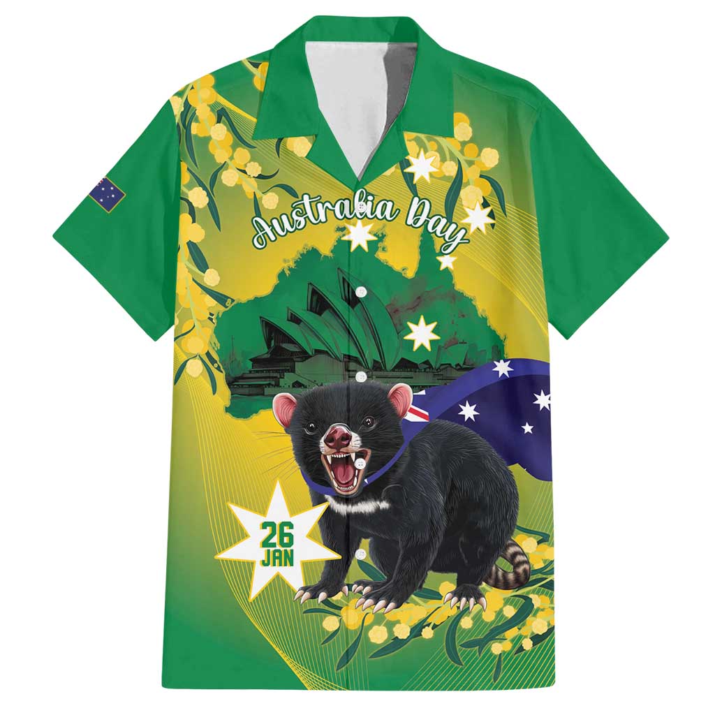 Tasimania Devil Australia Day Family Matching Long Sleeve Bodycon Dress and Hawaiian Shirt Aussie Aussie Aussie Oi! Oi! Oi! - Green