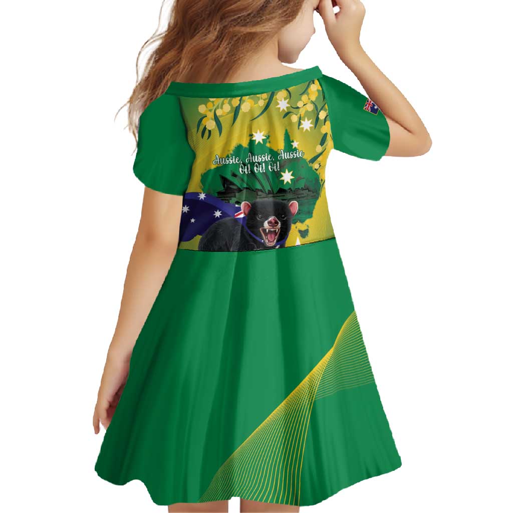 Tasimania Devil Australia Day Family Matching Mermaid Dress and Hawaiian Shirt Aussie Aussie Aussie Oi! Oi! Oi! - Green