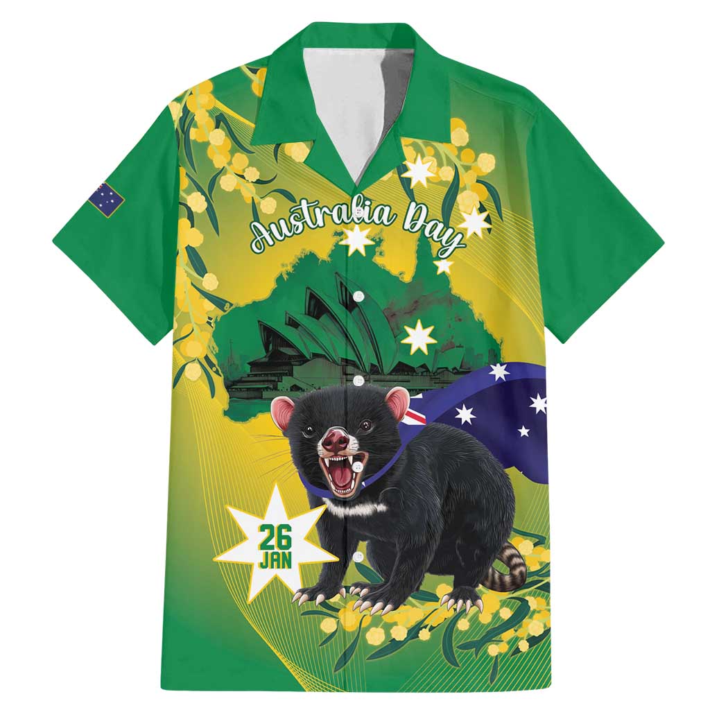 Tasimania Devil Australia Day Family Matching Mermaid Dress and Hawaiian Shirt Aussie Aussie Aussie Oi! Oi! Oi! - Green