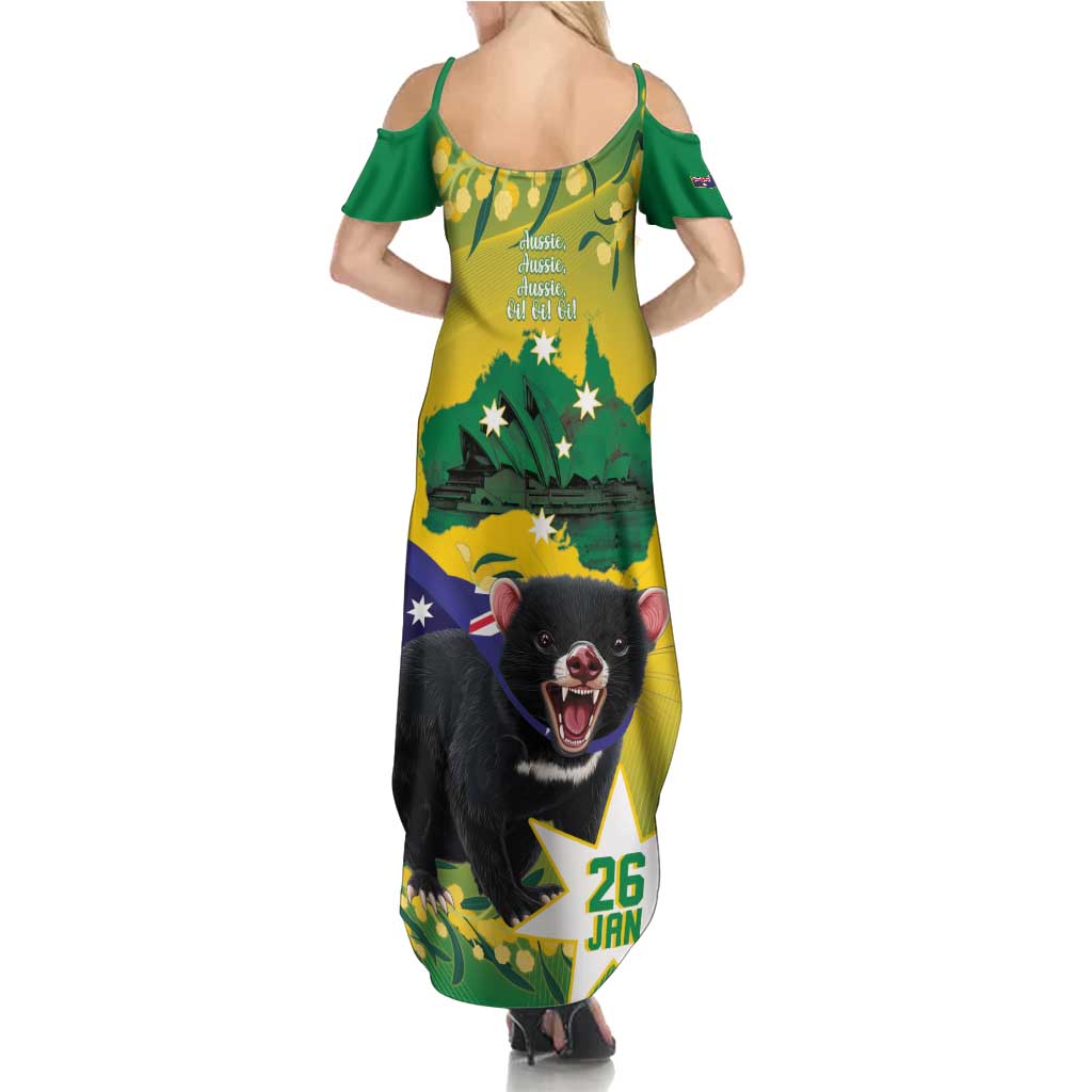 Tasimania Devil Australia Day Family Matching Summer Maxi Dress and Hawaiian Shirt Aussie Aussie Aussie Oi! Oi! Oi! - Green