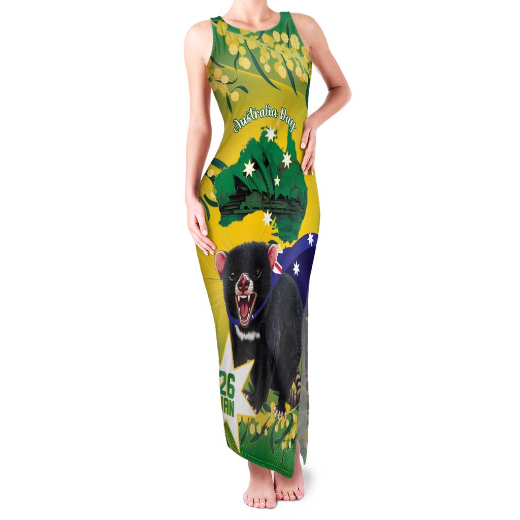 Tasimania Devil Australia Day Family Matching Tank Maxi Dress and Hawaiian Shirt Aussie Aussie Aussie Oi! Oi! Oi! - Green