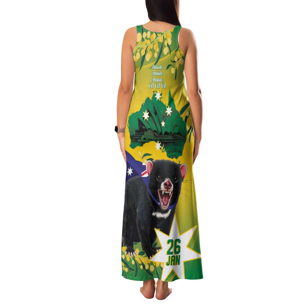 Tasimania Devil Australia Day Family Matching Tank Maxi Dress and Hawaiian Shirt Aussie Aussie Aussie Oi! Oi! Oi! - Green