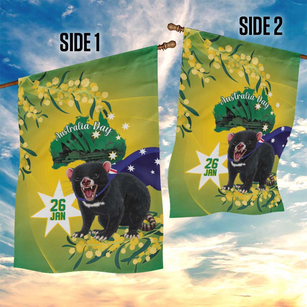 Tasimania Devil Australia Day Garden Flag Aussie Aussie Aussie Oi! Oi! Oi! - Green - Vibe Hoodie Shop