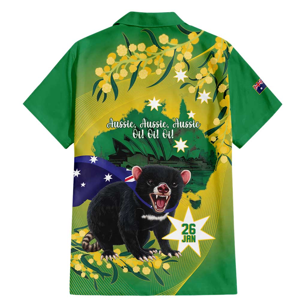 Tasimania Devil Australia Day Hawaiian Shirt Aussie Aussie Aussie Oi! Oi! Oi! - Green - Vibe Hoodie Shop