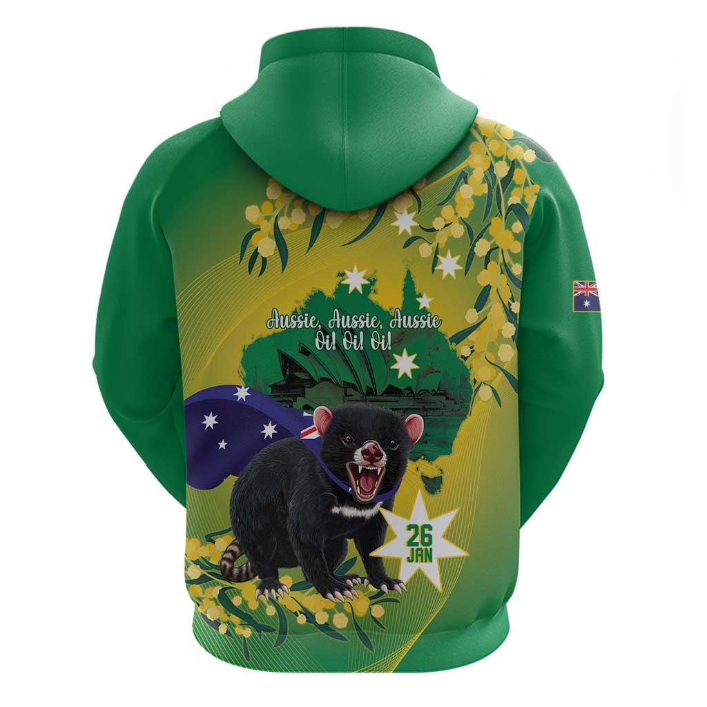 Tasimania Devil Australia Day Hoodie Aussie Aussie Aussie Oi! Oi! Oi! - Green - Vibe Hoodie Shop