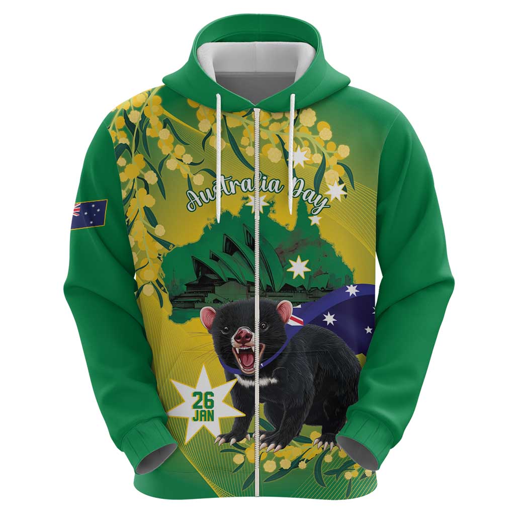 Tasimania Devil Australia Day Hoodie Aussie Aussie Aussie Oi! Oi! Oi! - Green - Vibe Hoodie Shop