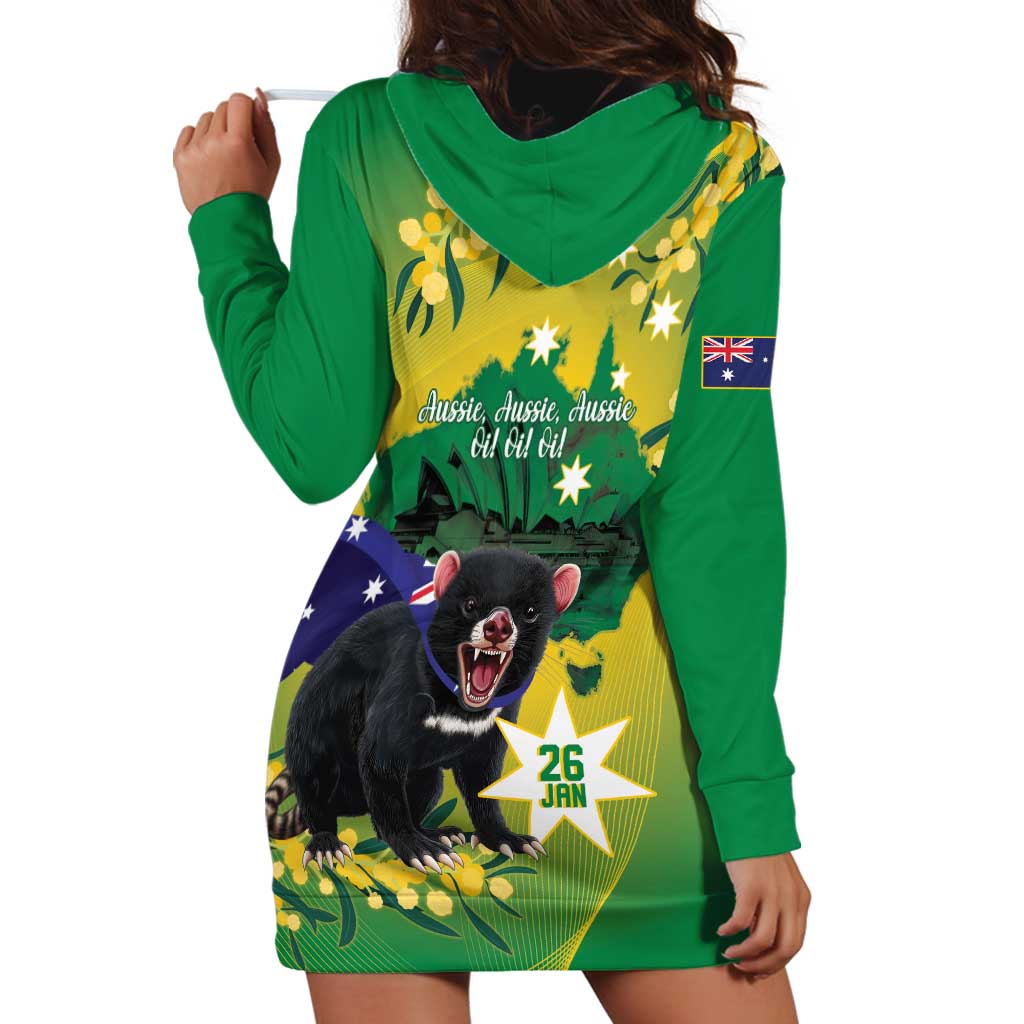 Tasimania Devil Australia Day Hoodie Dress Aussie Aussie Aussie Oi! Oi! Oi! - Green - Vibe Hoodie Shop