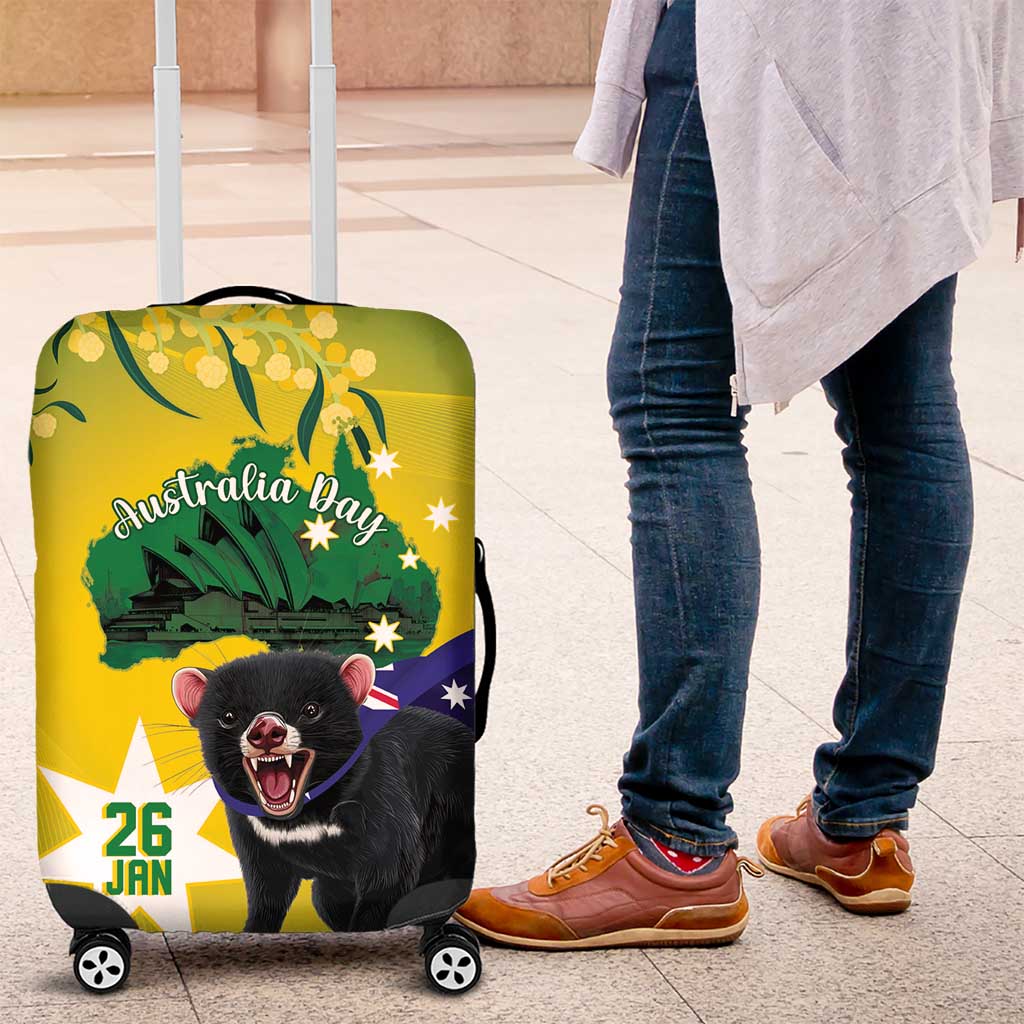 Tasimania Devil Australia Day Luggage Cover Aussie Aussie Aussie Oi! Oi! Oi! - Green - Vibe Hoodie Shop