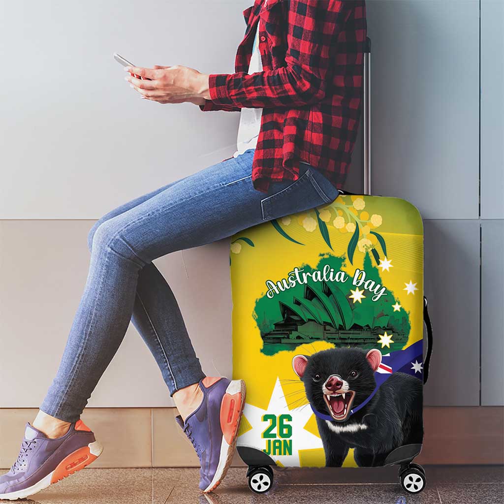 Tasimania Devil Australia Day Luggage Cover Aussie Aussie Aussie Oi! Oi! Oi! - Green - Vibe Hoodie Shop